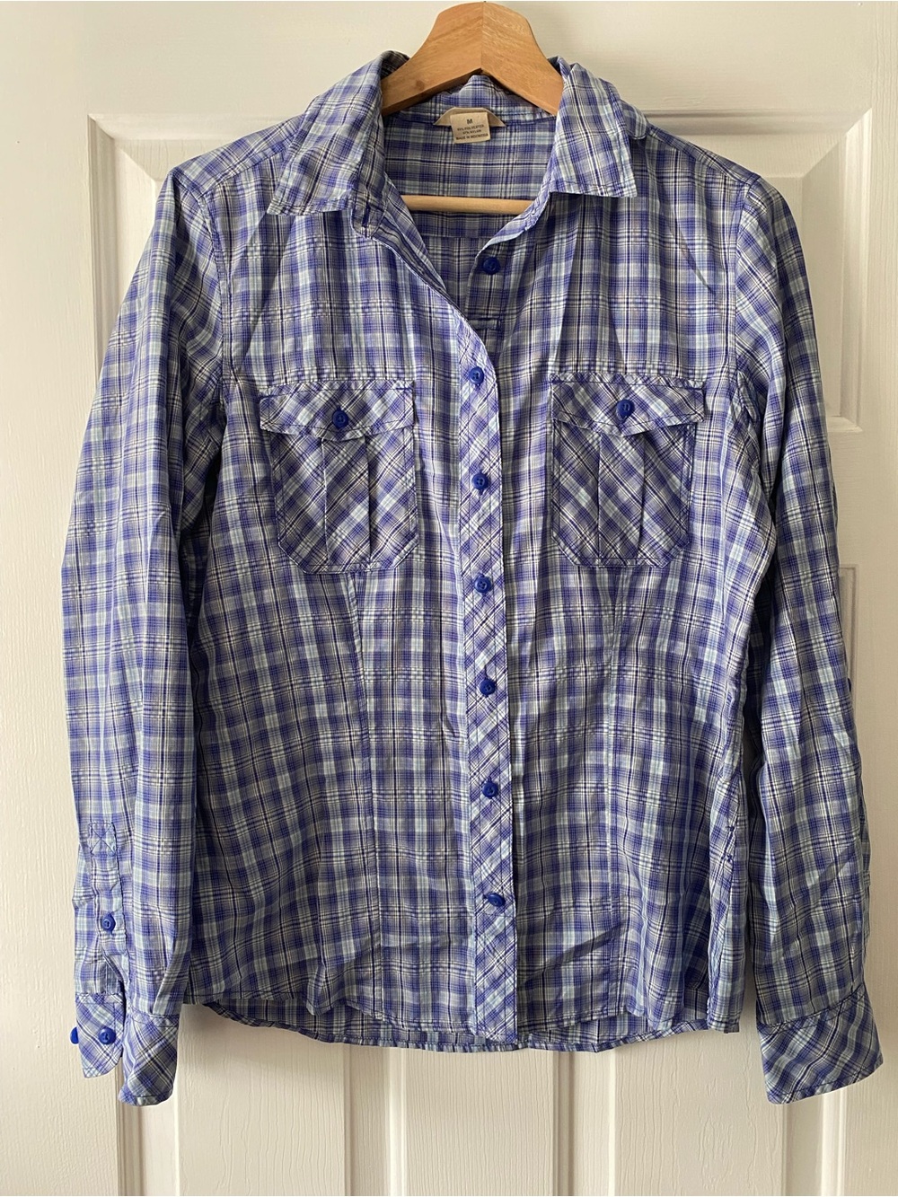Duluth Trading Co Light Blue Plaid Button-Down Shirt